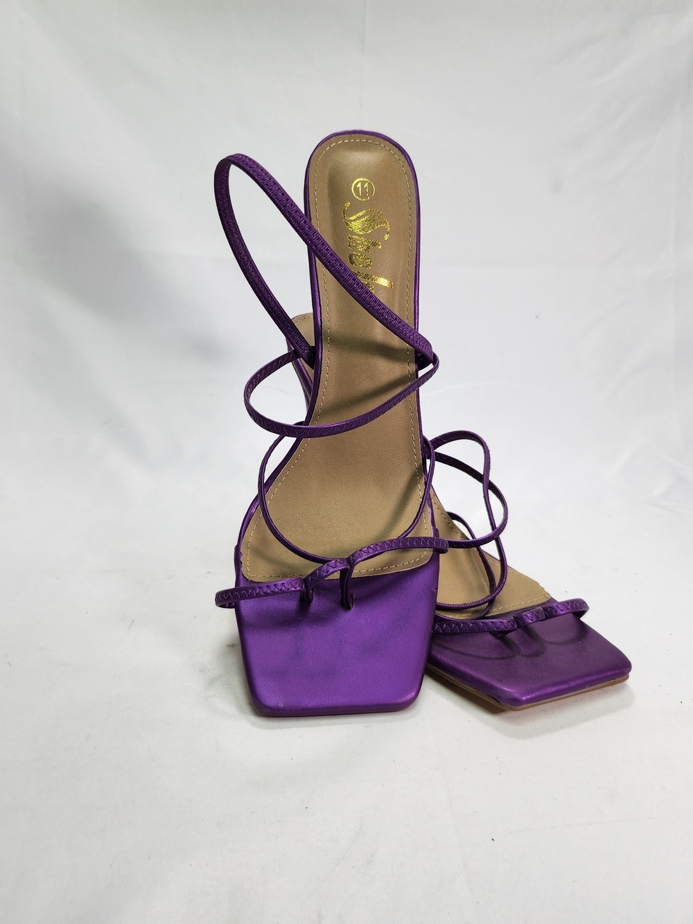 Women’s Strappy Purple Satin Square-Toe Heels